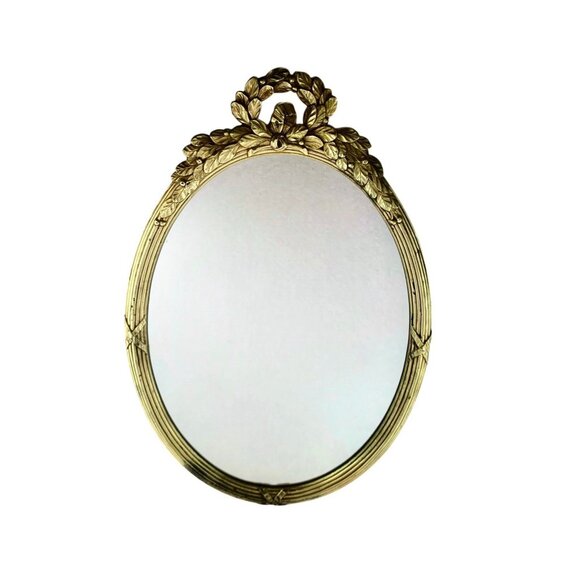 Vintage Mirror Oval with Leaf Design Hollywood Regency Style Classic Decor